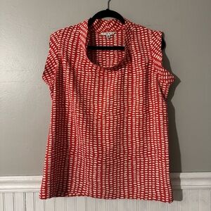 CAbi Madeline #294 Blouse Women's Medium Orange White Dot Cap Sleeve Cowl Neck